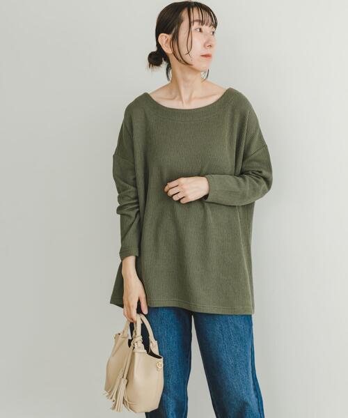 ITEMS URBANRESEARCH(アイテムズ アーバンリサーチ)の「ボートネックニットソー(Tシャツ/カットソー・レディース・カーキ/チャコールグレー/ライトベージュ・FREE)」の8枚目の写真