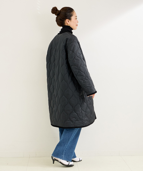 B.C STOCK（ベーセーストック）の「リバーシブルキルティングコート（ノーカラーコート・レディース・ブラック/ベージュ・FREE）」の6枚目の写真