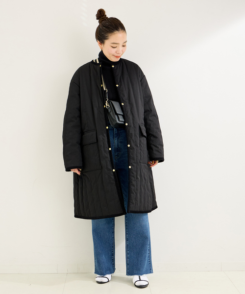 B.C STOCK（ベーセーストック）の「リバーシブルキルティングコート（ノーカラーコート・レディース・ブラック/ベージュ・FREE）」の12枚目の写真