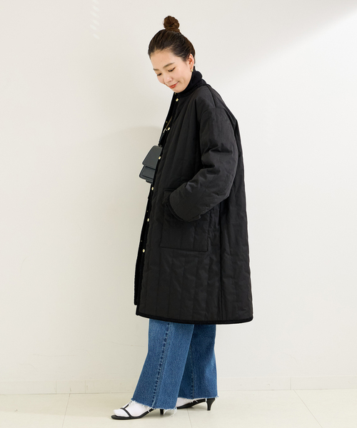 B.C STOCK（ベーセーストック）の「リバーシブルキルティングコート（ノーカラーコート・レディース・ブラック/ベージュ・FREE）」の8枚目の写真
