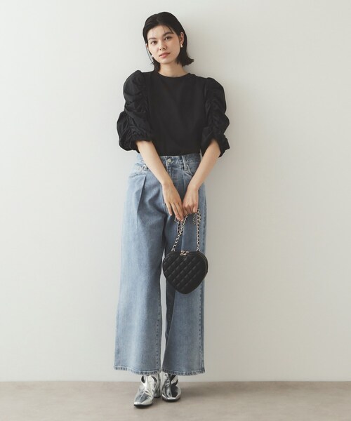 OPAQUE.CLIP(オペークドットクリップ)の「◆シアーシャーリングスリーブ ドッキングカットソー【洗濯機洗い可】(Tシャツ/カットソー・レディース・ブラック/グレー/オフホワイト・40/38/36)」の9枚目の写真