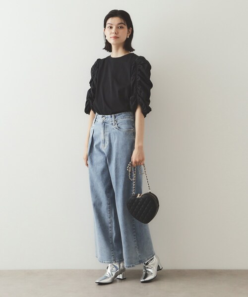 OPAQUE.CLIP(オペークドットクリップ)の「◆シアーシャーリングスリーブ ドッキングカットソー【洗濯機洗い可】(Tシャツ/カットソー・レディース・ブラック/グレー/オフホワイト・40/38/36)」の10枚目の写真
