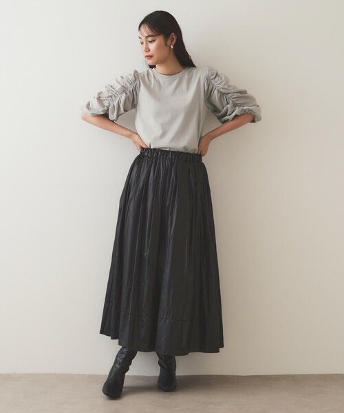 OPAQUE.CLIP(オペークドットクリップ)の「◆シアーシャーリングスリーブ ドッキングカットソー【洗濯機洗い可】(Tシャツ/カットソー・レディース・ブラック/グレー/オフホワイト・40/38/36)」の13枚目の写真