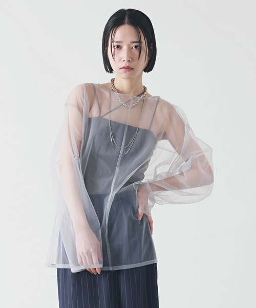 PURE BRIGHT（ピュアブライト）の「シアーチュールトップス（Tシャツ/カットソー・レディース・ブラック/アイボリー/グレー・FREE）」の3枚目の写真