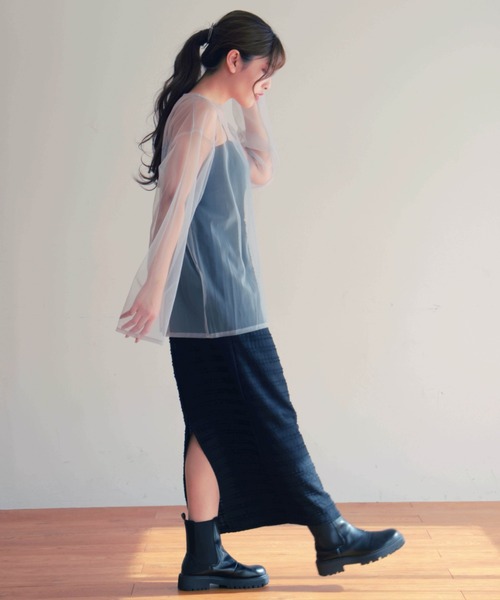 PURE BRIGHT（ピュアブライト）の「シアーチュールトップス（Tシャツ/カットソー・レディース・ブラック/アイボリー/グレー・FREE）」の8枚目の写真