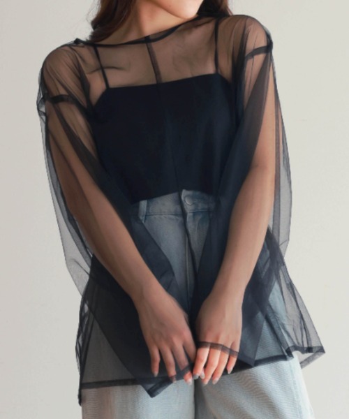 PURE BRIGHT（ピュアブライト）の「シアーチュールトップス（Tシャツ/カットソー・レディース・ブラック/アイボリー/グレー・FREE）」の12枚目の写真