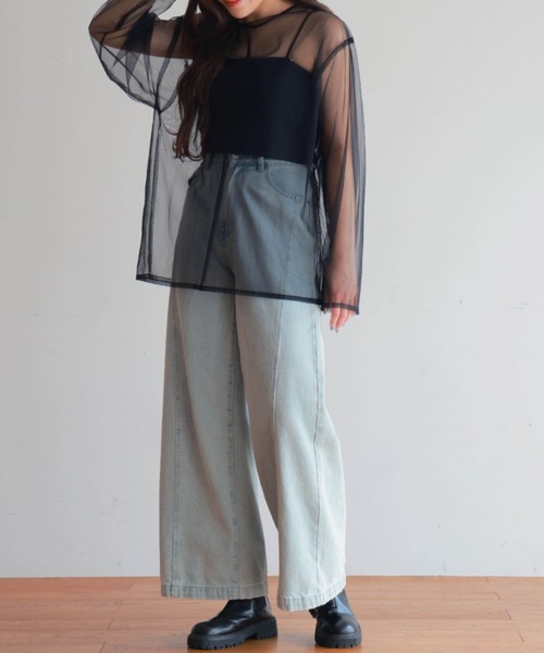 PURE BRIGHT（ピュアブライト）の「シアーチュールトップス（Tシャツ/カットソー・レディース・ブラック/アイボリー/グレー・FREE）」の10枚目の写真