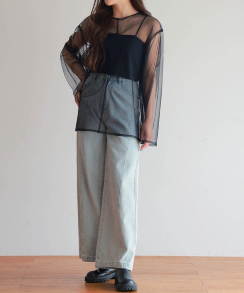 PURE BRIGHT（ピュアブライト）の「シアーチュールトップス（Tシャツ/カットソー・レディース・ブラック/アイボリー/グレー・FREE）」の11枚目の写真