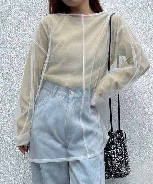 PURE BRIGHT（ピュアブライト）の「シアーチュールトップス（Tシャツ/カットソー・レディース・ブラック/アイボリー/グレー・FREE）」の18枚目の写真