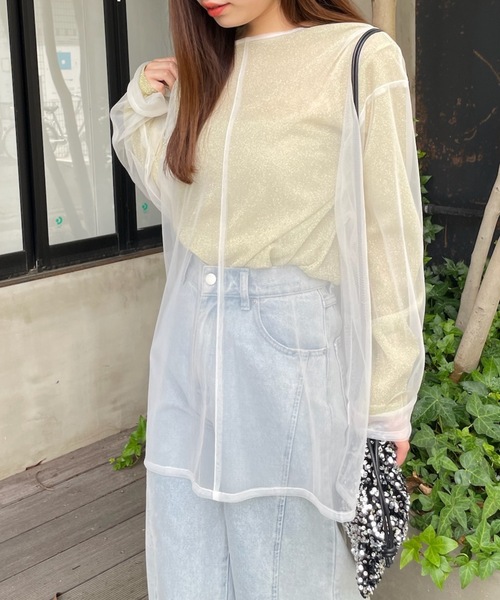 【美品】アンティパスト　カットソー　チュール袖　白　コットン Sawa a la mode レディース トップス カットソー Vネック 無地 5