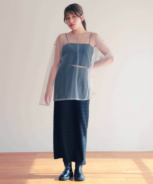 PURE BRIGHT（ピュアブライト）の「シアーチュールトップス（Tシャツ/カットソー・レディース・ブラック/アイボリー/グレー・FREE）」の7枚目の写真