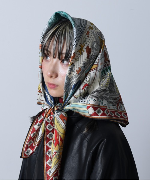 セール】3-9B40 大判スカーフ ヘッドスカーフ 90×90cm レトロ