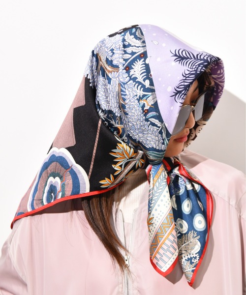 セール】3-9B40 大判スカーフ ヘッドスカーフ 90×90cm レトロ