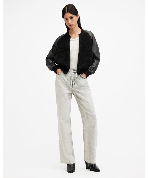 ALLSAINTS（オールセインツ）の「RENATA LEATHER SLEEVE BOMBER CARDIGAN | RENATA レザー スリーブ ボンバー カーディガン（カーディガン/ボレロ・レディース・ブラック・S/M/XS）」の3枚目の写真