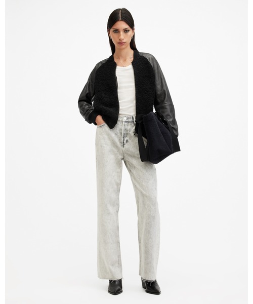 ALLSAINTS（オールセインツ）の「RENATA LEATHER SLEEVE BOMBER CARDIGAN | RENATA レザー スリーブ ボンバー カーディガン（カーディガン/ボレロ・レディース・ブラック・S/M/XS）」の5枚目の写真