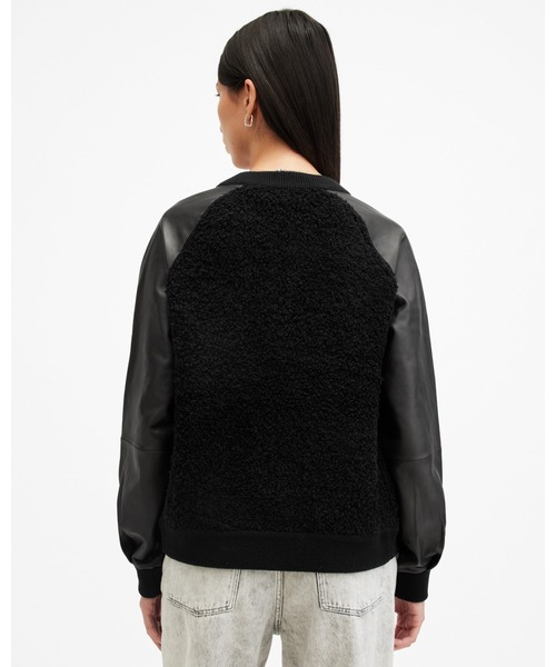 ALLSAINTS（オールセインツ）の「RENATA LEATHER SLEEVE BOMBER CARDIGAN | RENATA レザー スリーブ ボンバー カーディガン（カーディガン/ボレロ・レディース・ブラック・S/M/XS）」の7枚目の写真
