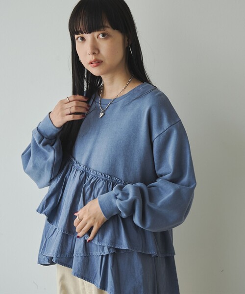 coen（コーエン）の「ピグメントフリルドッキング裏毛プルオーバー（Tシャツ/カットソー・レディース・ダークグレー/ナチュラル/レッド/ネイビー・M/L）」の5枚目の写真