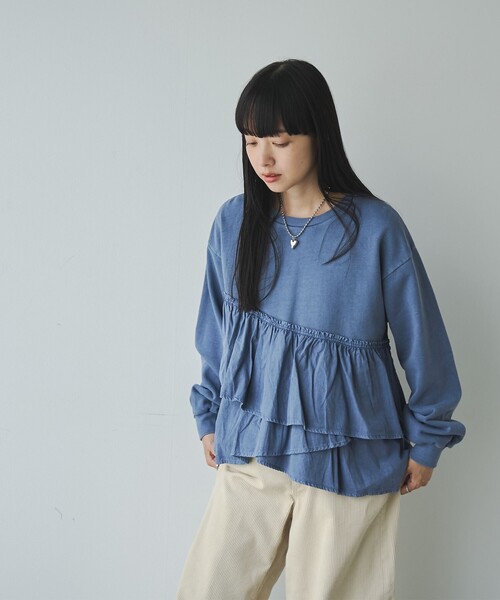 coen（コーエン）の「ピグメントフリルドッキング裏毛プルオーバー（Tシャツ/カットソー・レディース・ダークグレー/ナチュラル/レッド/ネイビー・M/L）」の8枚目の写真