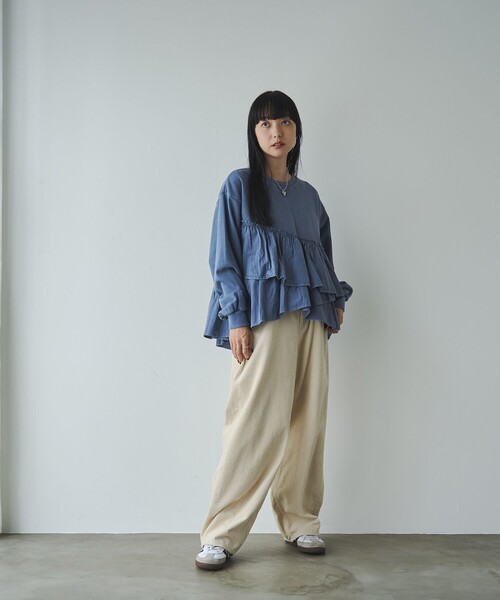 coen（コーエン）の「ピグメントフリルドッキング裏毛プルオーバー（Tシャツ/カットソー・レディース・ダークグレー/ナチュラル/レッド/ネイビー・M/L）」の9枚目の写真