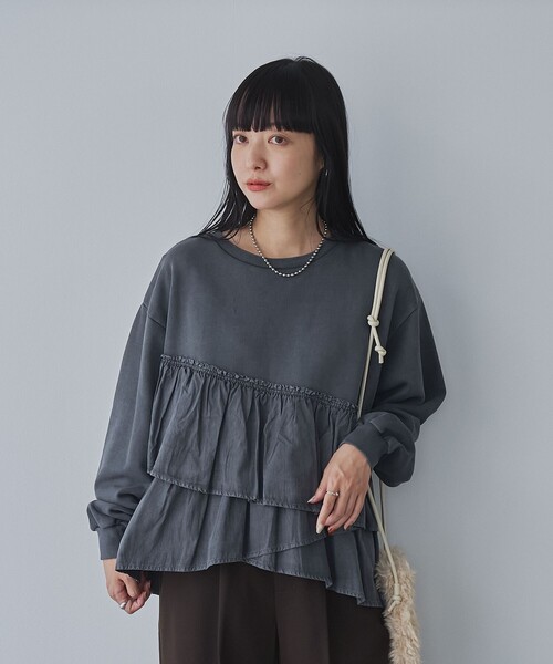 coen（コーエン）の「ピグメントフリルドッキング裏毛プルオーバー（Tシャツ/カットソー・レディース・ダークグレー/ナチュラル/レッド/ネイビー・M/L）」の12枚目の写真