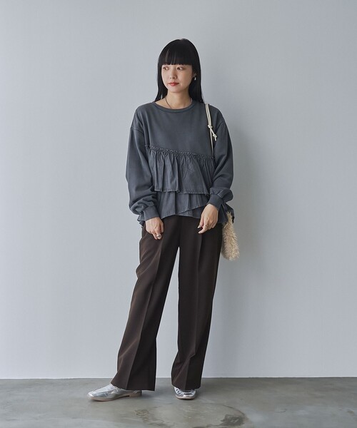 coen（コーエン）の「ピグメントフリルドッキング裏毛プルオーバー（Tシャツ/カットソー・レディース・ダークグレー/ナチュラル/レッド/ネイビー・M/L）」の14枚目の写真