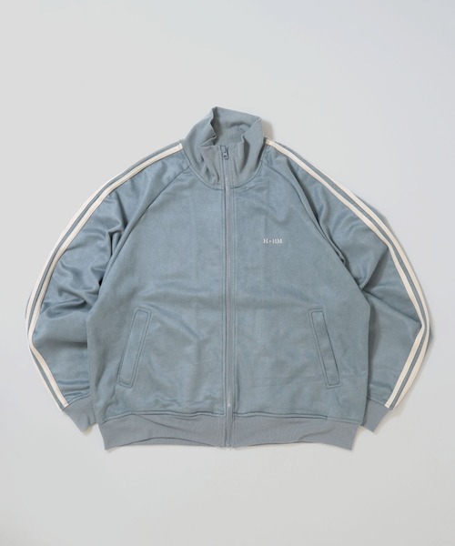 faux suede track jacket/スウェードタッチ ワンポイント刺繍 袖ライン