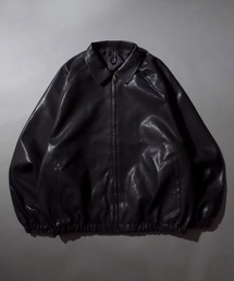Synthetic Leather Blouson/オーバーサイズ シンセティックレザー ヴィンテージライク ブルゾン フライトジャケット コーチジャケット