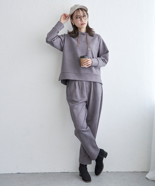 ikka（イッカ）の「GOKU楽フェイクスエードフードパーカー（パーカー・レディース・ブラック/スカイブルー/ベージュ/モカ・M/L/S）」の5枚目の写真