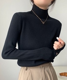 リブニットタートルネックプルオーバー