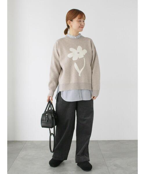 Lugnoncure（ルノンキュール）の「フラワーモチーフジャカードワイドニット（ニット/セーター・レディース・グレー/モカ/ネイビー/ピンク・F）」の7枚目の写真