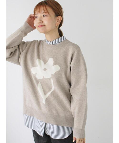 Lugnoncure（ルノンキュール）の「フラワーモチーフジャカードワイドニット（ニット/セーター・レディース・グレー/モカ/ネイビー/ピンク・F）」の8枚目の写真
