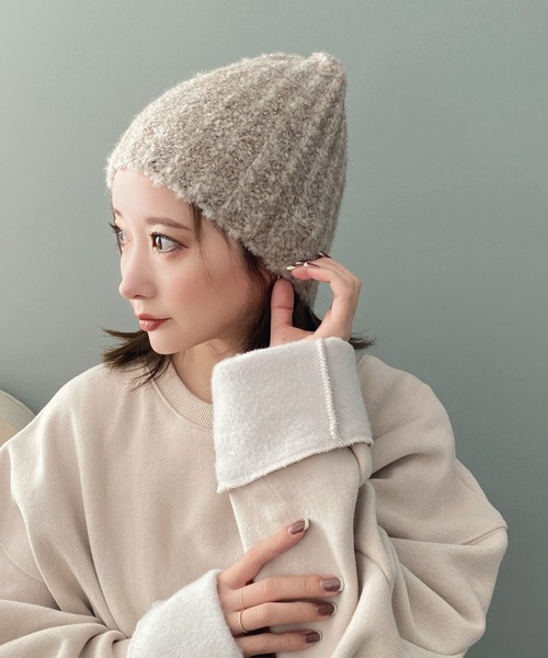 LAULEN（ローレン）の「rib knit beanie /リブニット起毛ニット帽（ニットキャップ/ビーニー・レディース・グレー/アイボリー/ブラック/ベージュ・FREE）」の6枚目の写真