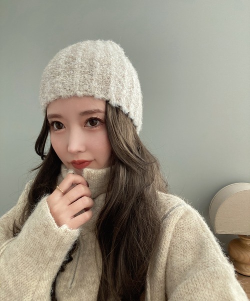 LAULEN（ローレン）の「rib knit beanie /リブニット起毛ニット帽（ニットキャップ/ビーニー・レディース・グレー/アイボリー/ブラック/ベージュ・FREE）」の9枚目の写真