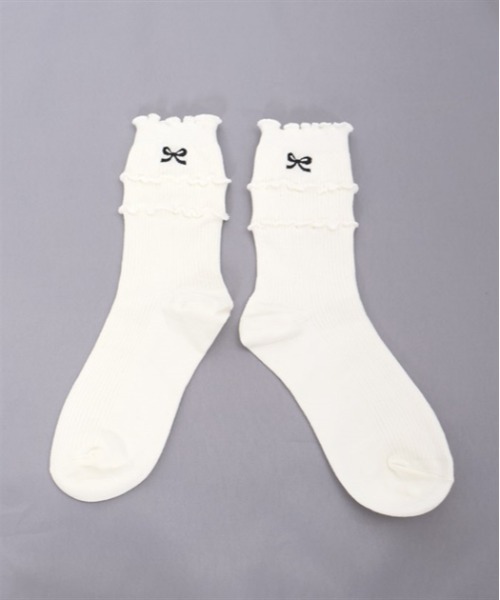 axes femme POETIQUE（アクシーズファムポエティック）の「リボン刺繍ソックス（ソックス/靴下・レディース・ホワイト/グレー・FREE）」の3枚目の写真