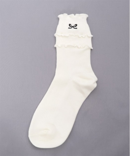 axes femme POETIQUE（アクシーズファムポエティック）の「リボン刺繍ソックス（ソックス/靴下・レディース・ホワイト/グレー・FREE）」の4枚目の写真
