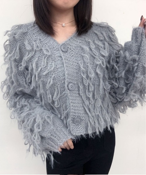 kirakiraShop(キラキラショップ)の「ループヤーン ボリューム ニット カーディガン(カーディガン/ボレロ・レディース・ホワイト/ピンク/ブラック/ブルー/グレー・FREE)」の7枚目の写真