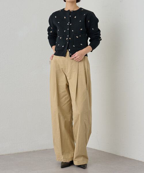 Omekashi（オメカシ）の「刺繍スウェットライクポケットカーディガン（カーディガン/ボレロ・レディース・ブラック/オフホワイト/グレー・FREE）」の4枚目の写真