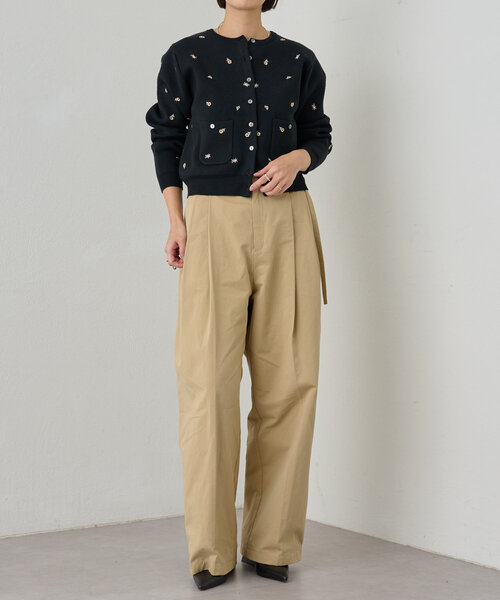 Omekashi（オメカシ）の「刺繍スウェットライクポケットカーディガン（カーディガン/ボレロ・レディース・ブラック/オフホワイト/グレー・FREE）」の5枚目の写真