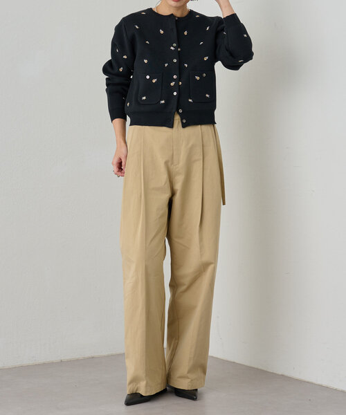 Omekashi（オメカシ）の「刺繍スウェットライクポケットカーディガン（カーディガン/ボレロ・レディース・ブラック/オフホワイト/グレー・FREE）」の6枚目の写真