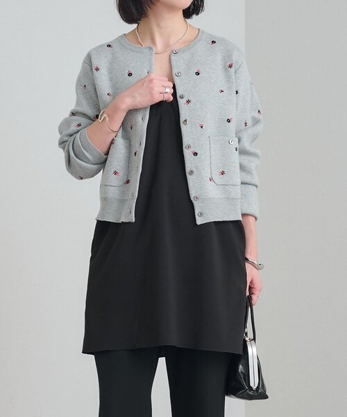 Omekashi（オメカシ）の「刺繍スウェットライクポケットカーディガン（カーディガン/ボレロ・レディース・ブラック/オフホワイト/グレー・FREE）」の10枚目の写真