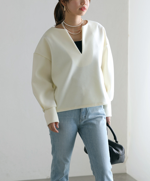 【セール】Vネックニードルパンチプルオーバー（Tシャツ/カットソー）｜La TOTALITE（ラトータリテ）