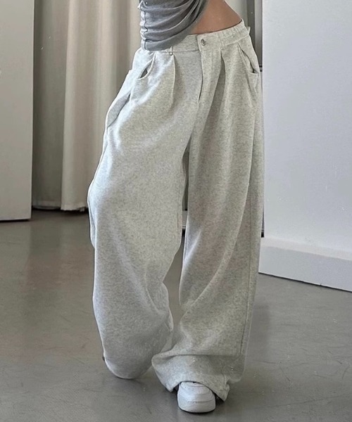 セール】タック入りワイドスウェットパンツ（スウェットパンツ）｜LADY