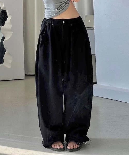LADY LIKE(レディライク)の「タック入りワイドスウェットパンツ(スウェットパンツ・レディース・ライトグレー/ブラック・M)」の9枚目の写真
