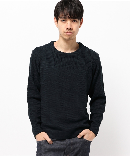 SEVENDAYS=SUNDAY(セブンデイズサンデイ)の「編地切替 プルオーバー(ニット/セーター・メンズ・カーキ/オフホワイト/ベージュ/ネイビー・MEDIUM/LARGE/SMALL)」の4枚目の写真