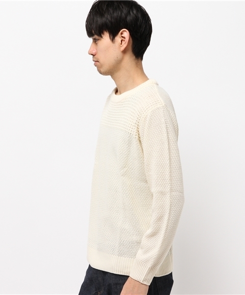 SEVENDAYS=SUNDAY(セブンデイズサンデイ)の「編地切替 プルオーバー(ニット/セーター・メンズ・カーキ/オフホワイト/ベージュ/ネイビー・MEDIUM/LARGE/SMALL)」の5枚目の写真