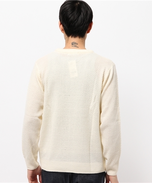 SEVENDAYS=SUNDAY(セブンデイズサンデイ)の「編地切替 プルオーバー(ニット/セーター・メンズ・カーキ/オフホワイト/ベージュ/ネイビー・MEDIUM/LARGE/SMALL)」の6枚目の写真