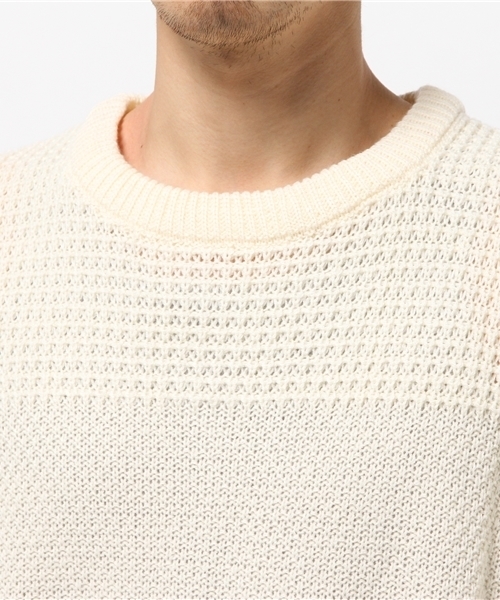 SEVENDAYS=SUNDAY(セブンデイズサンデイ)の「編地切替 プルオーバー(ニット/セーター・メンズ・カーキ/オフホワイト/ベージュ/ネイビー・MEDIUM/LARGE/SMALL)」の7枚目の写真