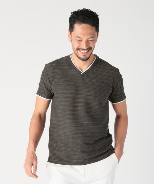 MEN'S BIGI（メンズビギ）の「スラブタック天竺素材Tシャツ＜吸水速乾＞（Tシャツ/カットソー・メンズ・ネイビー/ブルー/グリーン/ホワイト・03/02/01/04）」の6枚目の写真