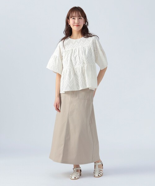 美品 ビームスボーイ 刺繍ギャザーブラウス オフホワイト サイズF*ZC687 セール】総刺繍ティアード ブラウス（シャツ/ブラウス）｜BEAMS