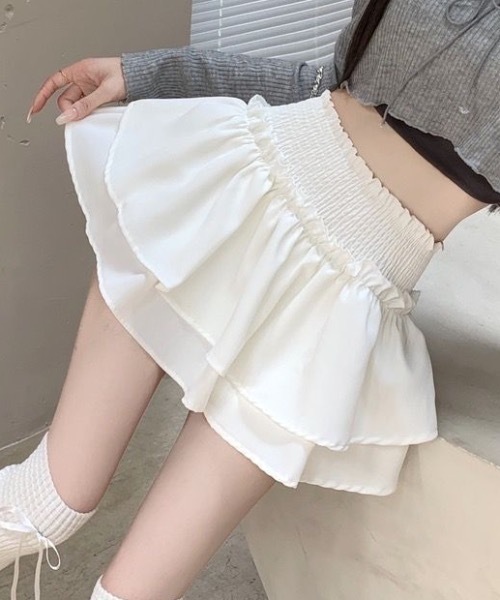 SHEPP(シープ)の「フレア ティアードミニスカート インナー付き(スカート・レディース・ホワイト/ブラック・M/S/L)」の3枚目の写真